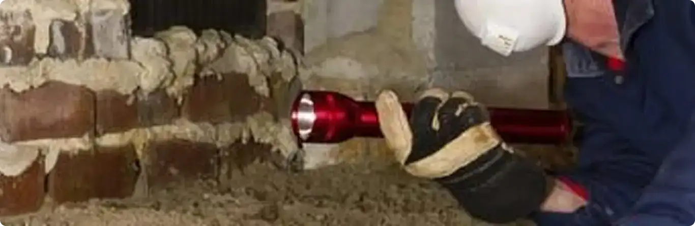 Pest control technician inspecting a crawl space for ant activity in Spottsville, KY